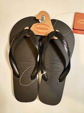NEW Havana’s Women’s Flip Flops Size 8/9 Solid Black Authentic Brazilian Rubber